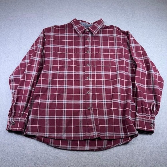 Wrangler Flannel Shirt Mens XL Burgundy Plaid Long Sleeve Button Up Shirt Cotton - Picture 2 of 6
